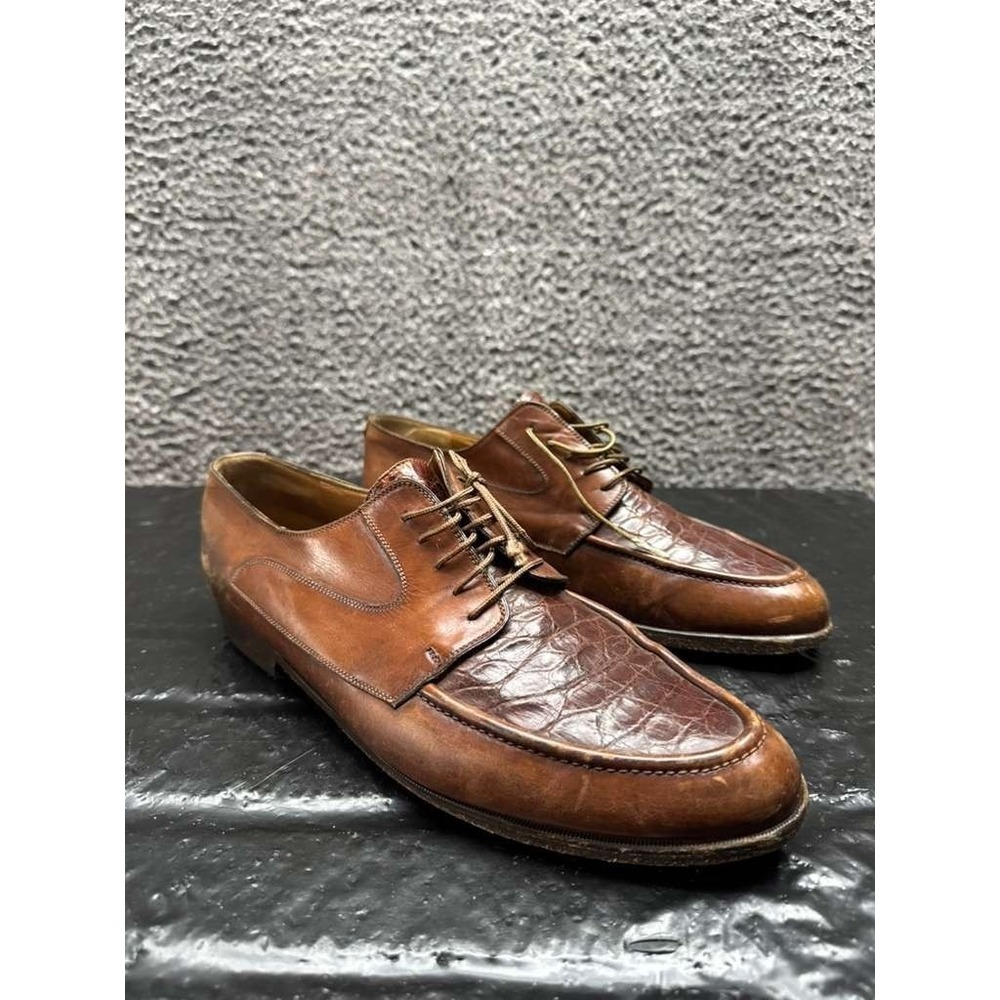 Lorenzo‎ Banfi Crocodile Leather Lace Up Oxford Shoes Brown Mens Size 11.5M US